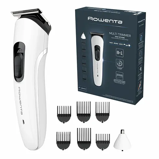 Триммер Rowenta Trim & Style, для бороды, носа, усов и головы, сеть+акум., насадок-7, сталь, белый - фото 3