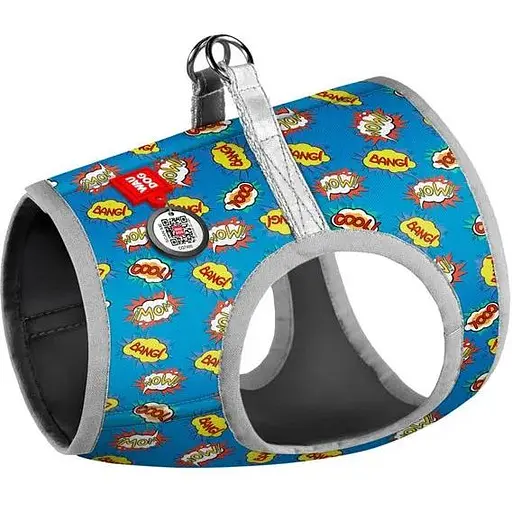 Шлея для собак Waudog Clothes м'яка з QR паспортом, малюнок "ВАУ", S1