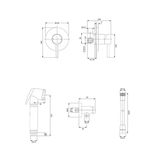 Набір гігієнічного душу прихованого монтажу Omnires Y chrome SYSYBI1CR, Хром - фото 2