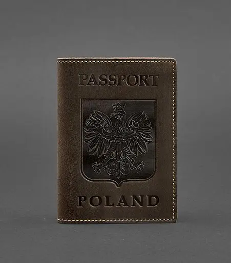 Кожаная обложка для паспорта с польским гербом темно-коричневая Crazy Horse - фото 1