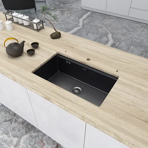 Кухонна мийка чорна врізна з PVD покриттям багатофункціональна Nett NB-7042, Чорний - фото 7