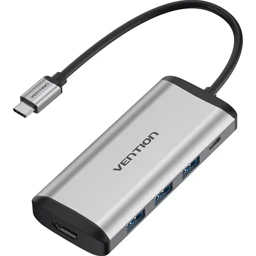 USB-хаб Vention Type-C to HDMI/USB3.0*3/PD Converter 0.15M Gray Metal Type (CNBHB) - фото 1