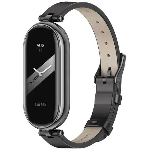 Кожаный ремешок MiJobs для фитнес-браслета Xiaomi Mi Band 8 и 9 Type A черный