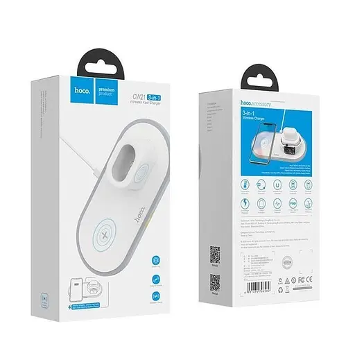 Бездротовий зарядний пристрій Hoco CW21 15 W 3в1 білий - фото 2