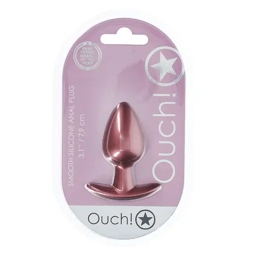 Анальна пробка Ouch! Smooth Anal Plug Metallic M 7.9 см (рожеве золото) - фото 3