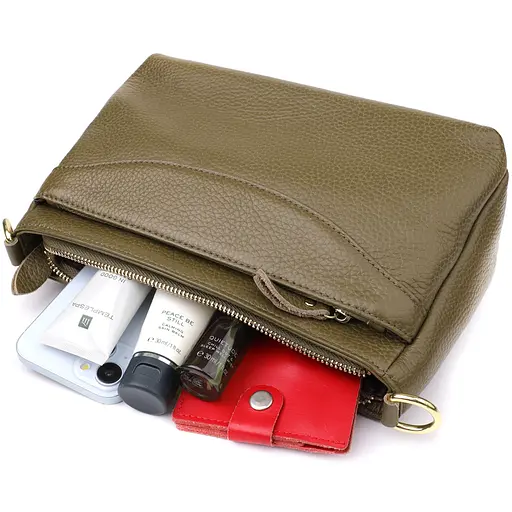 Кожаная сумка Vintage с плотным дном для женщин 27х16х11 см sum0027630 - фото 8