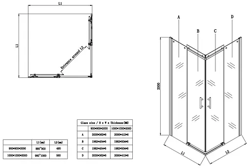 Душевая кабина без поддона Koer SR SC03 -100x100x200-TR-01 прозрачное стекло Easy Clean 6 мм, хром KR5357, Универсальная, прозрачный, хром - фото 5