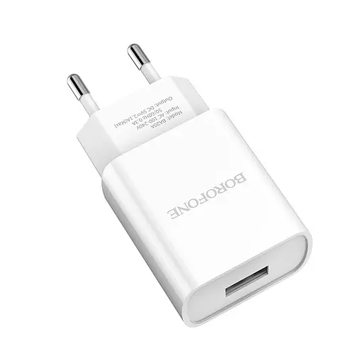 Зарядний пристрій Borofone BA20A Sharp 1 USB 2.1 A блок живлення білий - фото 1