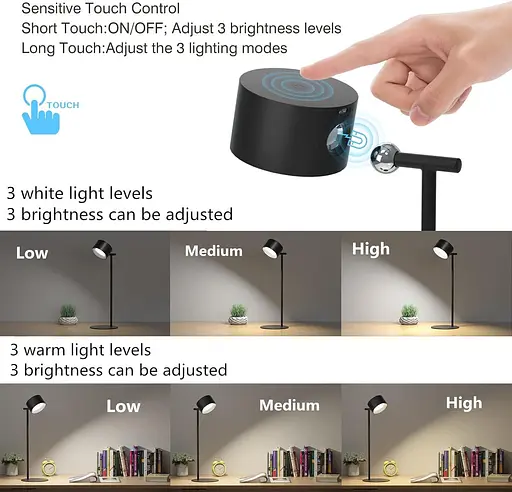 Настільна лампа Feallive, світлодіодна, акумуляторна, багатофункціональна, з сенсорним керуванням, регульованою яскравістю - фото 2