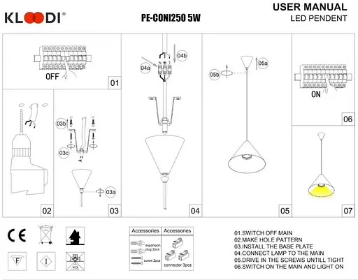 Світильник підвісний KLOODI DECO PE-CONI250 5W 3K WH - фото 2