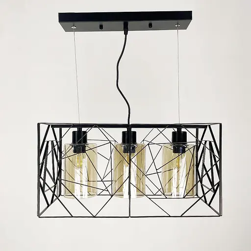 Світильник Лофт у чорному корпусі на 3 янтарних плафони | Арт. 12120/3 BK+AM | Line F - фото 3