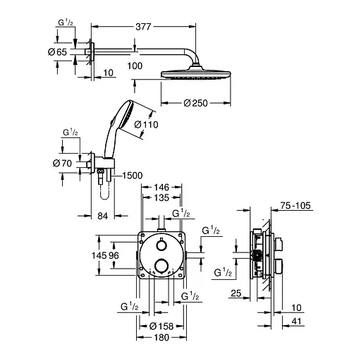 Душова система прихованого монтажу термостатична Grohe QuickFix Precision Grohtherm 34883000, Хром - фото 2