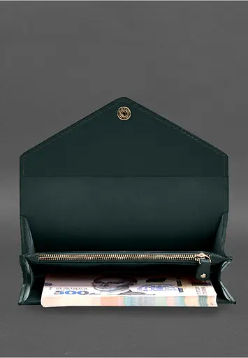 Кожаный клатч (портмоне) на кнопке 5.0 Зеленый краст - фото 6