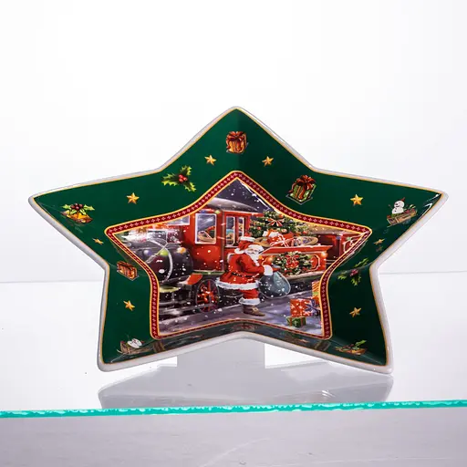Блюдо сервірувальне новорічне для закусок Santa 25.5 з порцеляни Yiwu HP-SDHK-20 - фото 4