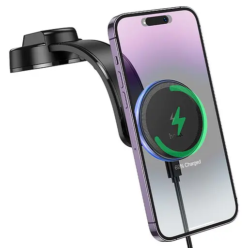 Держатель с беспроводным зарядным устройством Hoco HW25 Neon magnetic wireless fast charging car holder - фото 3