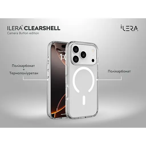 Чехол iLera ClearShell Camera Button with MagSafe для Apple iPhone 17 Pro Transparent iLHsCLCaB17Pr (150429) - фото 6