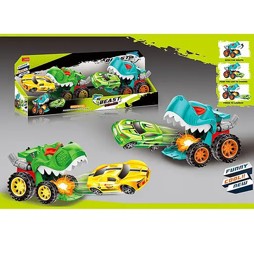 Набор машинок, 4 шт., машинка-динозавр, трек на запуске 2 шт., 18 см, машинка 7 см, 2 шт., 45x16x12.5 см, 979 - фото 2