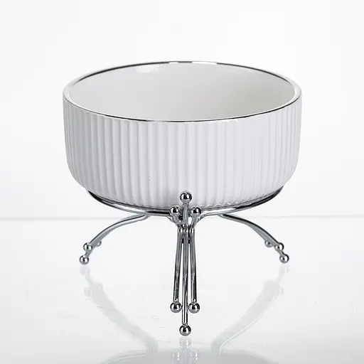 Салатник фарфоровый на металлической подставке Ø16(см) тарелка для салата салатница Серебро Yiwu LB-1568S - фото 3