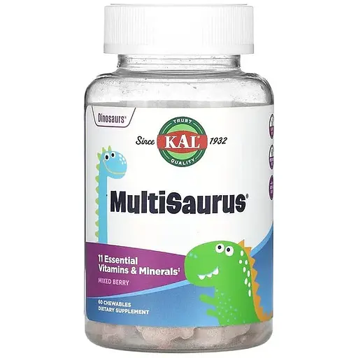 Витамины для детей KAL MultiSaurus, 60 жевательных таблеток - Ягоды, виноград и апельсин - фото 1