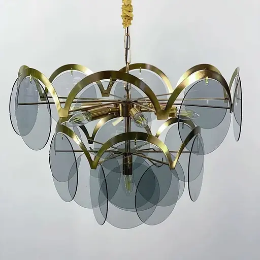 Люстра с серо-голубыми пластинами в латунном корпусе Ø 60 см | Ст. AT 08/7 | Line F - фото 2