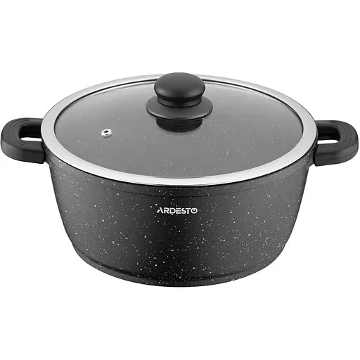 ARDESTO Кастрюля Gemini Anzio, стеклянная крышка, 24 см, черный мрамор, алюминий