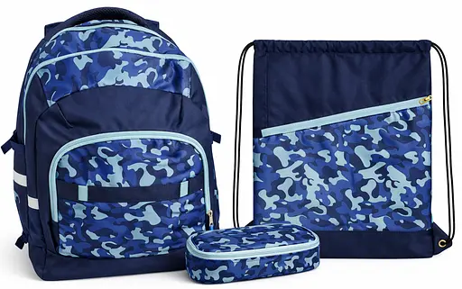 Школьный набор из рюкзака с дождевиком, пенала и сумки для обуви синий LS sum0028860 - фото 1