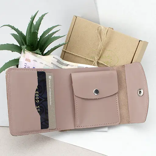 Кошелек женский кожаный маленький на кнопке Handycover HC0062 нюдовый - фото 2