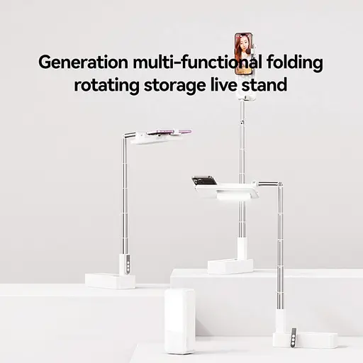 Підставка-тримач настільний USAMS US-ZB265 Multi-function Rotatable Folding Storage Live Stream White - фото 2