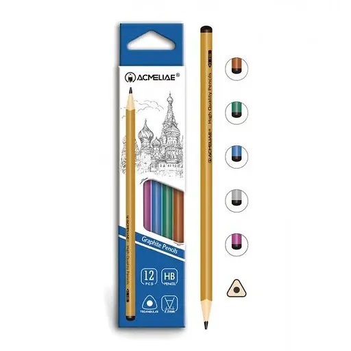 Карандаш чернографитовый Acmeliae Металлик, HB, треугольный корпус, 2.2 мм, 12 шт.