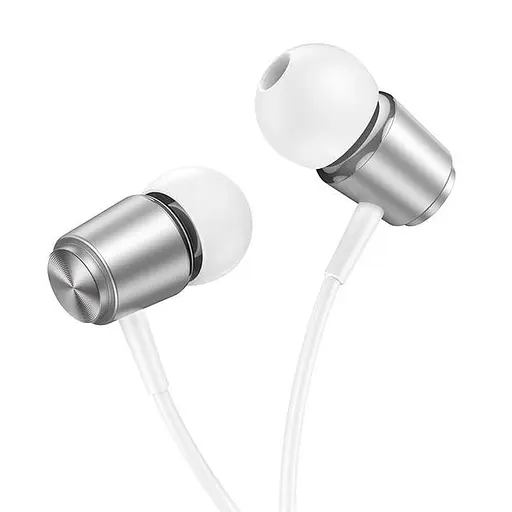 Провідні вакуумні навушники Hoco M108 Spring metal universal earphones with mic, 3.5mm, 1.2m, silver - фото 3