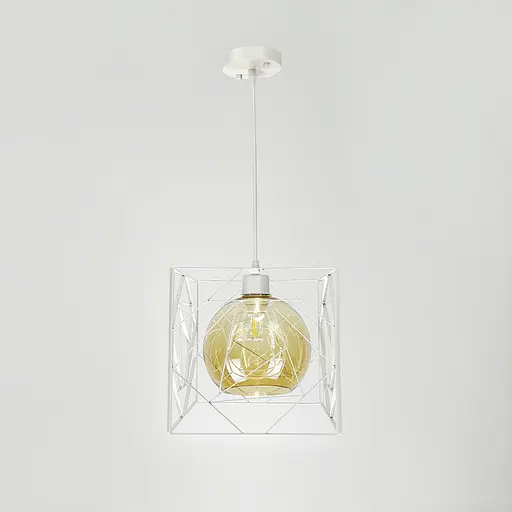 Люстра у білому корпусі з янтарним плафоном 24х24 см | Арт. 12120/1 WT+AM | Line F - фото 3