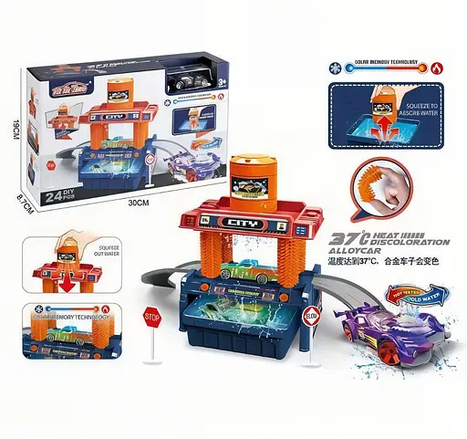 Автомойка с треком 660 S 102, меняющая цвет машинка, бак для воды, контейнер, аксессуары, наклейки - фото 3