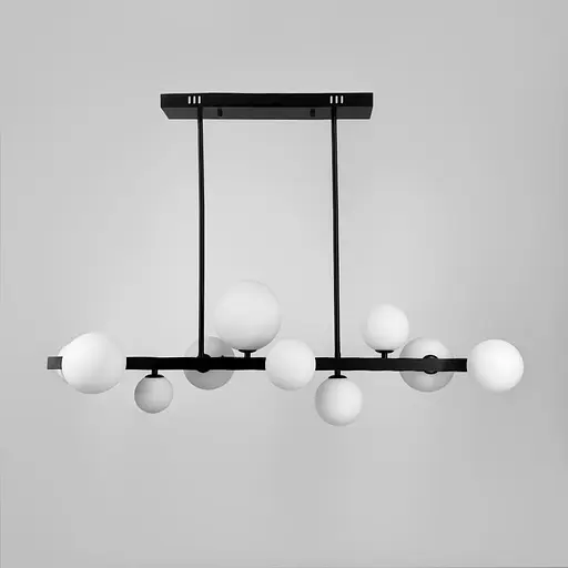 Удлиненная черная люстра -молекула на 10 белых плафонов 95 см Line F Арт. AT32 10L BK+WT - фото 1