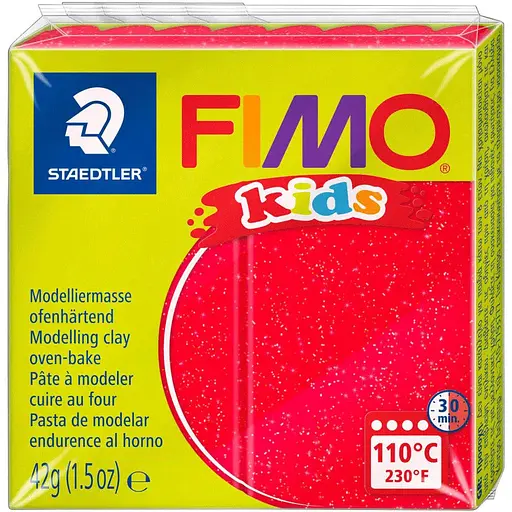 Пластика Fimo kids красная с блестками 42 г   - фото 1