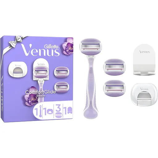 Подарунковий набір Gillette: станок для гоління жіночий Venus ComfortGlide Breeze з 3 змінними картриджами + дорожній футляр + кріплення