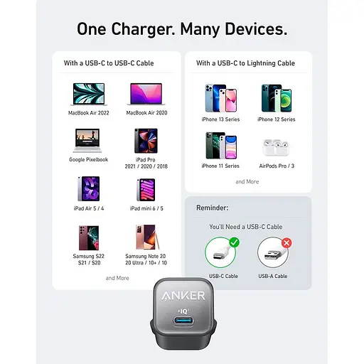 Зарядний пристрій адаптер Anker PowerPort 511 Nano 3 30 W (1 Port USB-C) A2147G21 біле - фото 6