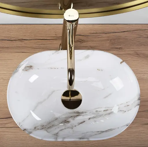 Умивальник Rea Amelia mini shiny aiax накладний REA-U9107, Мармур - фото 4