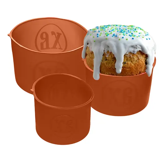 Набор из 3 силиконовых форм для выпекания пасхальной выпечки пасхи и куличей (паски) Ø20/12/15 см, A-plus Коричневый 84375 - фото 1