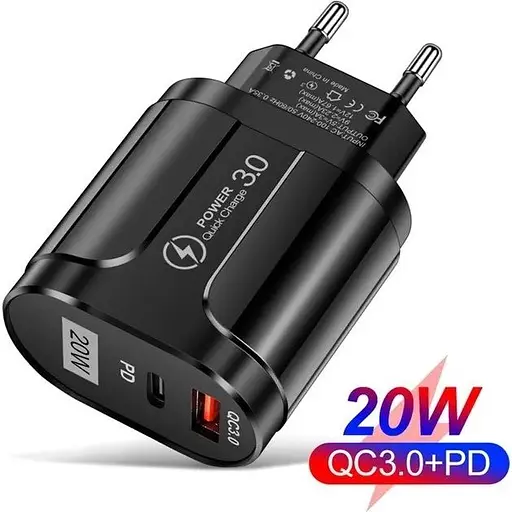 Зарядний пристрій Mirrow USB Type-C Super Charge/Quick Charge 3.0 PD 20W Black (366589741) - фото 2