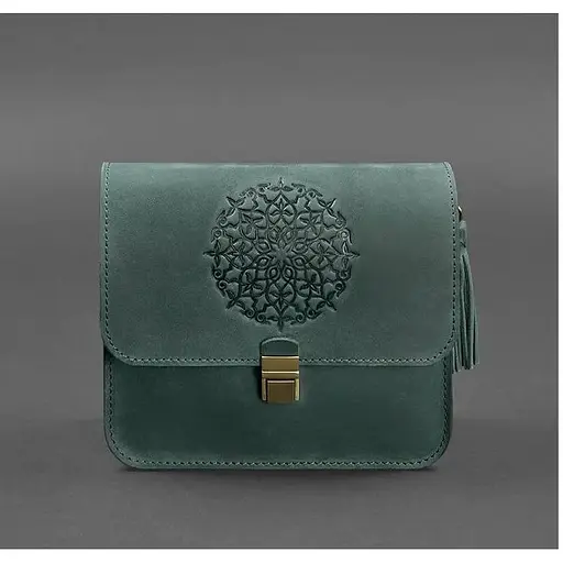 Шкіряна жіноча бохо-сумка Лілу зелена Crazy Horse - фото 1