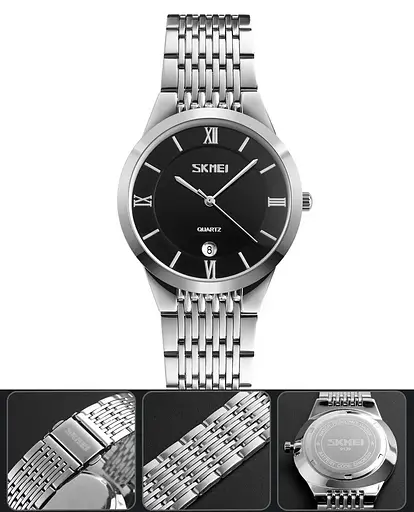 Чоловічий кварцовий годинник Skmei 9139 (Сріблястий із чорним циферблатом) - фото 3