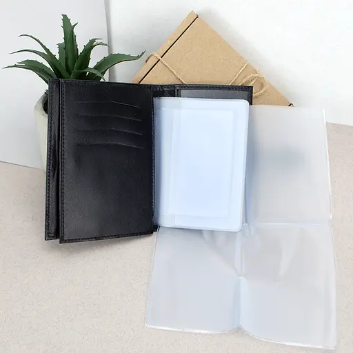 Обложка кожаная на документы 2 в 1: паспорт и права на кнопке черная - фото 2