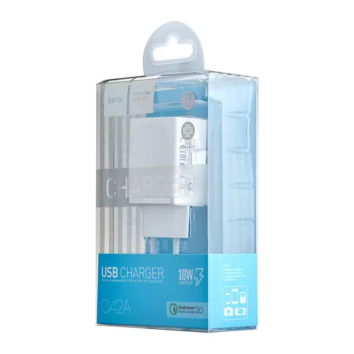 Мережевий зарядний пристрій Hoco C42A Vast power QC3.0 single port charger ( EU ) 1USB 3A Білий - фото 2