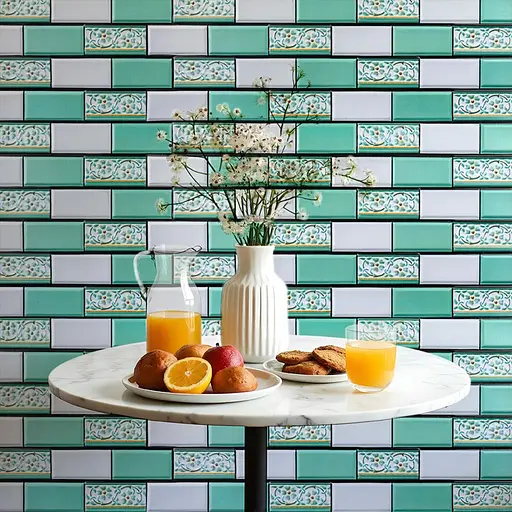 Декоративная панель ПВХ 960х480х4мм Кирпич зеленый орнамент SW-00001429 - фото 6