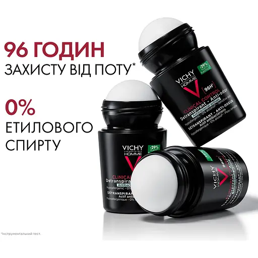 Антиперспірант для чоловіків Vichy Deo Clinical Control кульковий 96 годин захисту проти надмірного потовиділення та запаху 50 мл (MB469600) - фото 5
