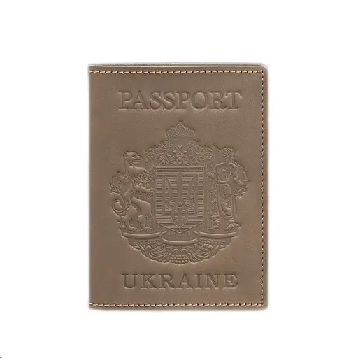 Кожаная обложка для паспорта с украинским гербом светло-бежевая - фото 7