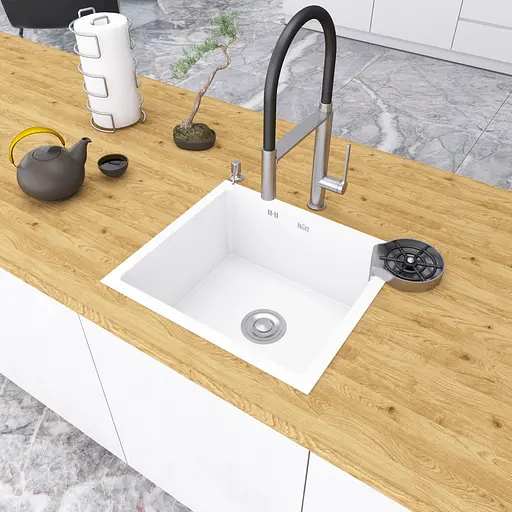 Кухонная мойка под столешницу белая 1.5 мм из нержавеющей стали Nett NW-5045, Белый - фото 9