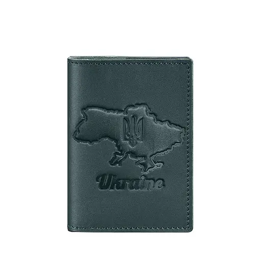 Кожаная обложка для паспорта с картой Украины зеленый краст - фото 6