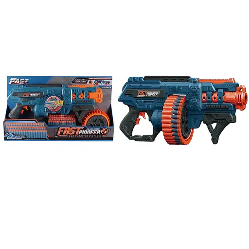 Игрушечный детский пистолет автомат. барабан на батарейках с мягкой. патронами (48 шт.)(61 х 36см) - фото 1