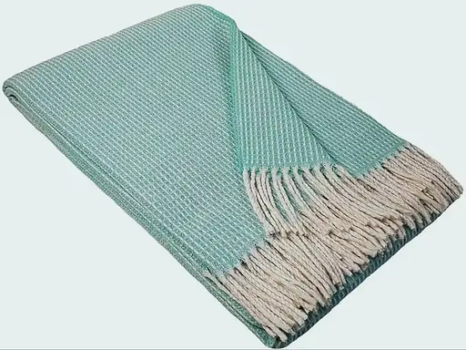 Плед хлопковый Vladi Валенсия Верона 140х200 бело-мятный (10372) - фото 1